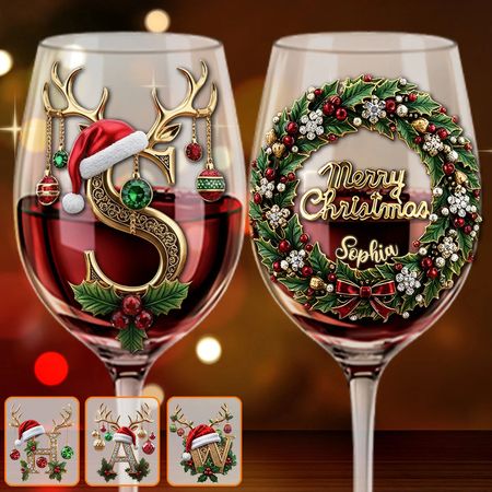 Merry Christmas - Personalized Family Wine Glass With Long Stem